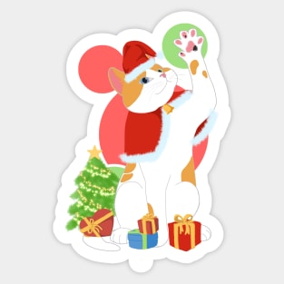 CHRISTMAS WHITE ORANGE CAT Sticker